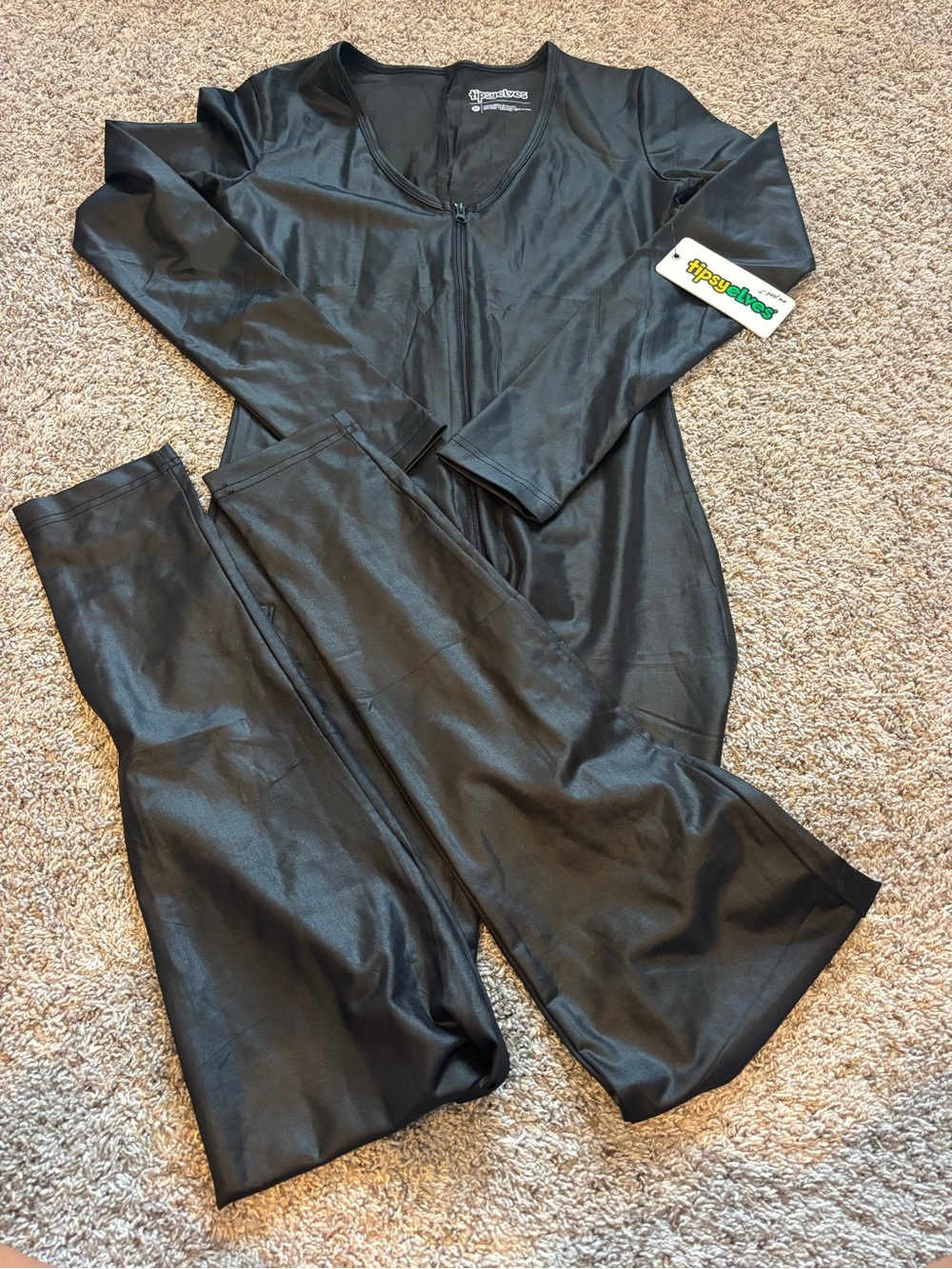 Tipsy Elves Black Faux Leather Costume Catsuit Jumpsuit Medium NWT